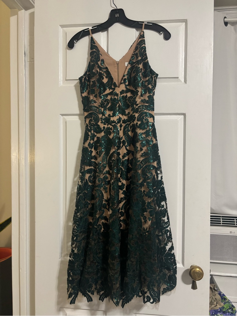 Dress the Population Green Sequin Midi Dress with Nude Lining